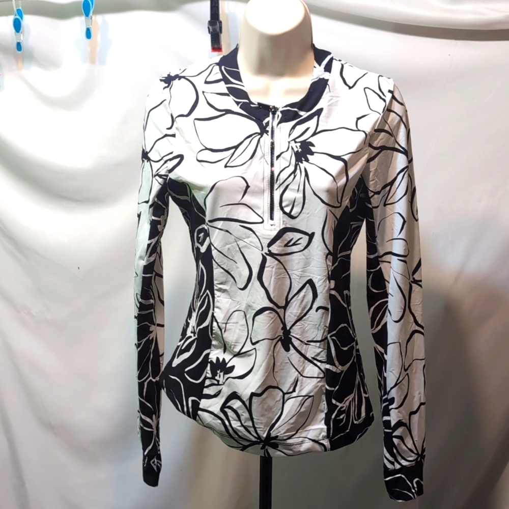 NWT La Blanca black and white floral swim beach jacket light weight size small